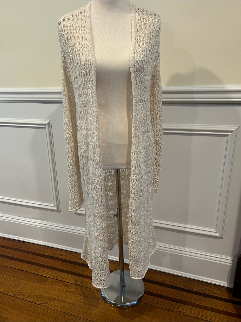 Cream American Eagle Open-Knit Long Cardigan Sweater Duster Crochet size M